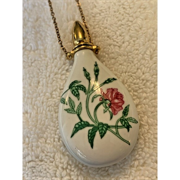 Vintage Franklin Porcelain Perfume Teardrop Pendant Necklace 1/20 12K GF Chain - Picture 4 of 12